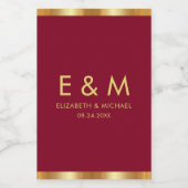 Burgundy Red Gold Monogram Text Save the Date Weinetikett (Einzelnes Label)