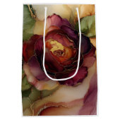 Burgundy Red Gold Rose Blumenfloral Brautparty Mittlere Geschenktüte (Rückseite)