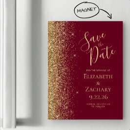 Burgundy Red Gold Save the Date Magnetkarte