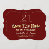 Burgundy Red Gold Script Hochzeit speichern das Da Save The Date (Vorne/Hinten)