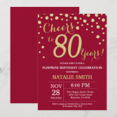 Burgundy Red Gold Überraschung 80. Geburtstag Diam Einladung (Vorne/Hinten)