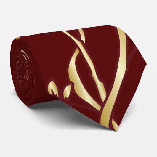 Burgundy Red Golden Floral Custom Necktie Krawatte (Gerollt)