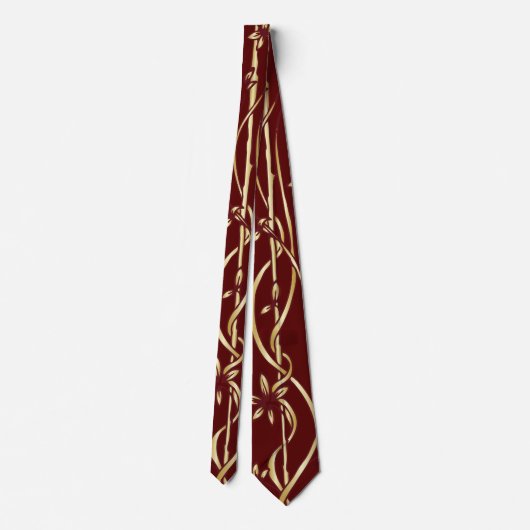 Burgundy Red Golden Floral Custom Necktie Krawatte (Rückseite)
