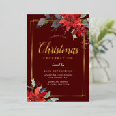 Burgundy Red Golden Frame Weihnachtszeit-Party Folieneinladung (Stehend vorne)