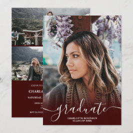 Burgundy Red Graduate Script Foto Abschluss Einladung