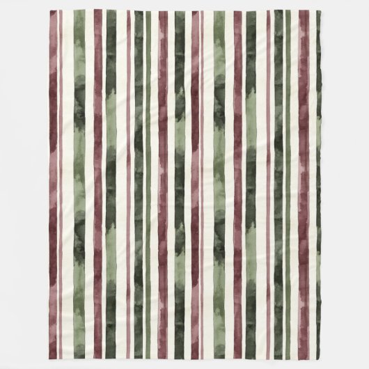 Burgundy Red Green Cream Stripes Christmas Fleecedecke (Vorderseite)