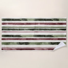 Burgundy Red Green Cream Stripes   Strandtuch