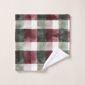 Burgundy Red Green Cream Weiße Karierte Streifen Badhandtuch Set (Waschlappen)