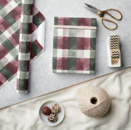 Burgundy Red Green Cream Weiße Karierte Streifen Geschenkpapier
