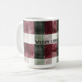 Burgundy Red Green Cream Weiße Karierte Streifen Kaffeetasse (Vorderseite Links)