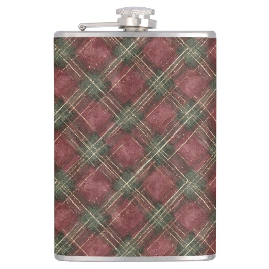 Burgundy Red Green Plaid Flachmann (Vorderseite)