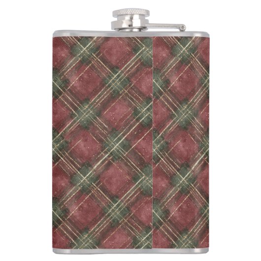 Burgundy Red Green Plaid Flachmann (Rückseite)