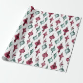 Burgundy Red Green Weihnachtsschmuck Geschenkpapier (Ungerollt)