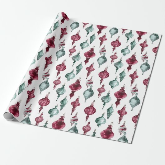 Burgundy Red Green Weihnachtsschmuck Geschenkpapier (Ungerollt)