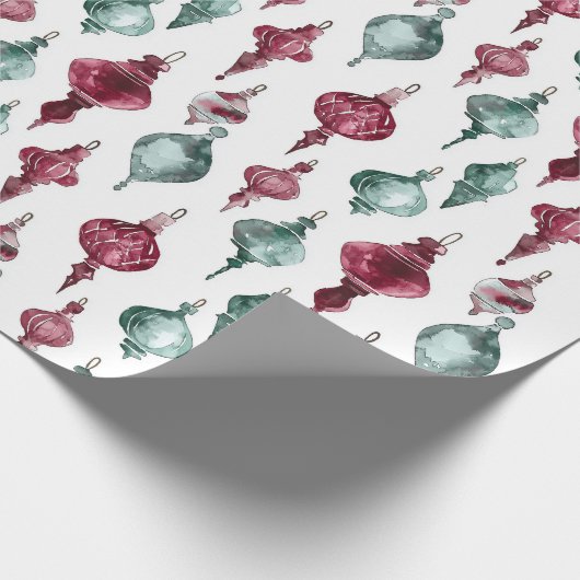 Burgundy Red Green Weihnachtsschmuck Geschenkpapier (Ecke)