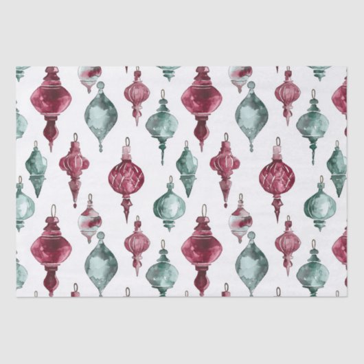 Burgundy Red Green Weihnachtsschmuck Seidenpapier (Vorderseite)