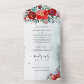 Burgundy Red Holly Berries Floral Winter Wedding All In One Einladung (Innen Boden)