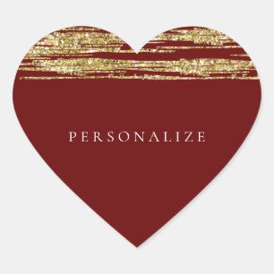 Burgundy Red Imitats Glitzer Streifen Herz-Aufkleber