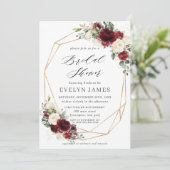 Burgundy Red Ivory Floral Brautparty Geometric Einladung (Stehend Vorderseite)