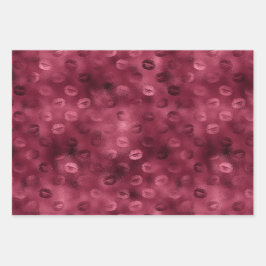 Burgundy Red Kisses Lips Geschenkpapier Set