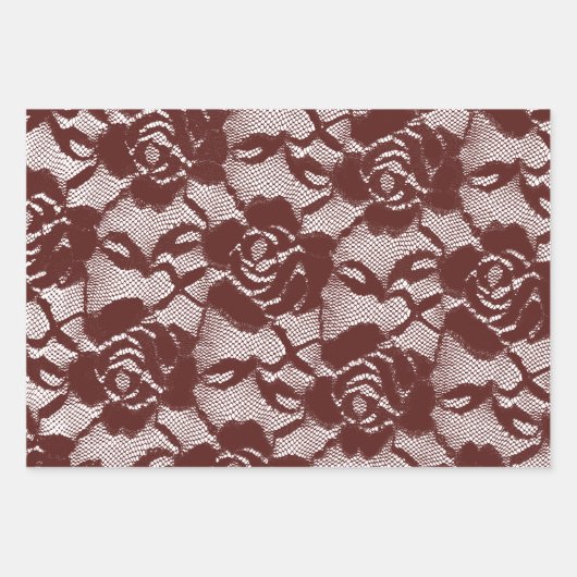 Burgundy Red Lace Floral Geschenkpapier Set (Vorderseite)