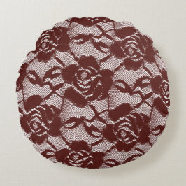 Burgundy Red Lace Floral Rundes Kissen