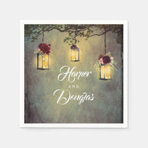 Burgundy Red Lantern Lights Garden Wedding Serviette