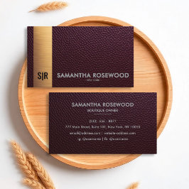 Burgundy Red Leather & Gold Luxe Business Card Visitenkarte