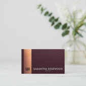Burgundy Red Leather & Rose Gold Business Card Visitenkarte (Stehend Vorderseite)