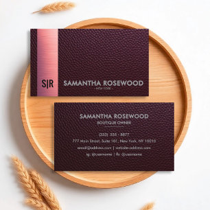 Burgundy Red Leather & Rose Pink Business Card Visitenkarte