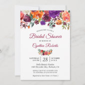 Burgundy Red Lila Orange Floral Brautparty Einladung (Vorderseite)