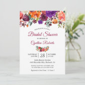 Burgundy Red Lila Orange Floral Brautparty Einladung (Stehend Vorderseite)