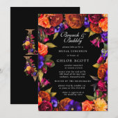 Burgundy Red Lila Orange Floral Brunch Bubbly Einladung (Vorne/Hinten)