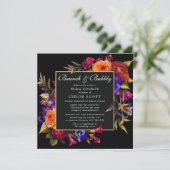 Burgundy Red Lila Orange Floral Brunch Bubbly Einladung (Stehend Vorderseite)