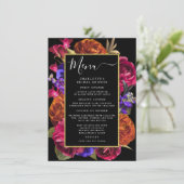 Burgundy Red Lila Orange Floral Menu Einladung (Stehend Vorderseite)