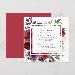 Burgundy Red Lila Rose Floral Bridal Luncheon Einladung