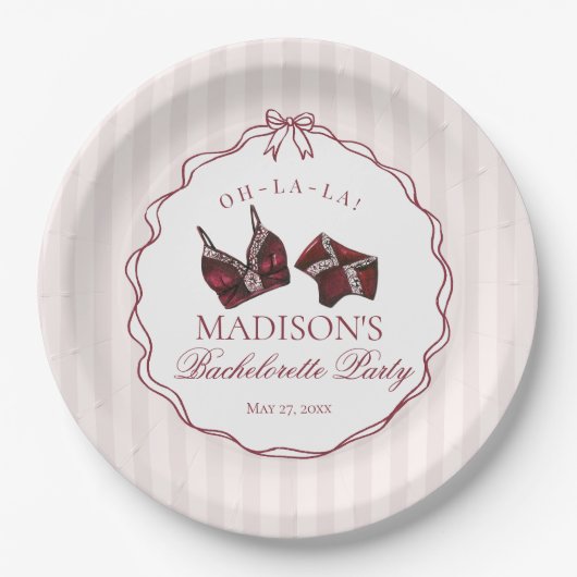 Burgundy Red Lingerie Bachelorette Party Lace Pappteller (Vorderseite)
