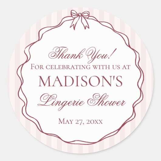 Burgundy Red Lingerie Shower Bachelorette Party Runder Aufkleber (Vorderseite)