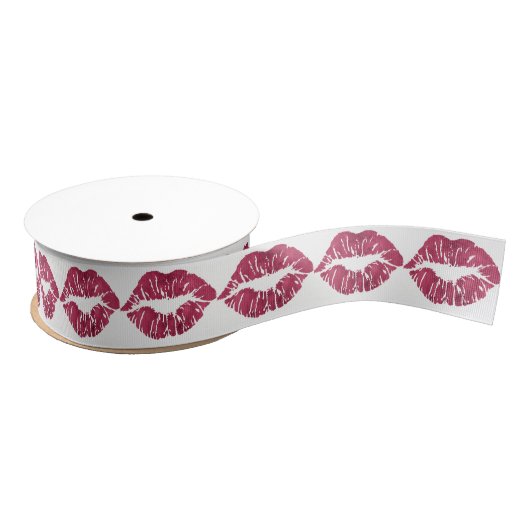 Burgundy Red Lips Kiss White Metallic Gefallen Ges Ripsband (Spule)