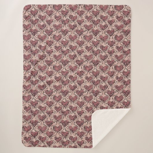 Burgundy Red Love Hearts Sherpadecke (Vorderseite)