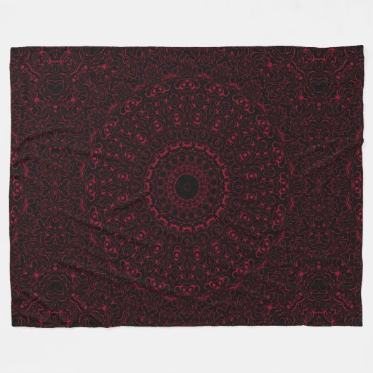 Burgundy Red Mandala mit Ziersymmetrie Fleecedecke (Vorderseite (Horizontal))