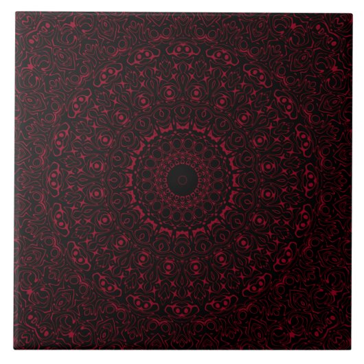 Burgundy Red Mandala mit Ziersymmetrie Fliese (Vorderseite)
