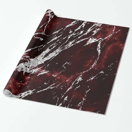 Burgundy Red Marble Silver Gray Stroke Stone Geschenkpapier (Ungerollt)