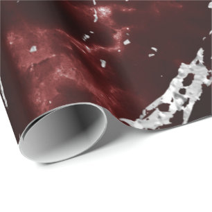 Burgundy Red Marble Silver Gray Stroke Stone Geschenkpapier