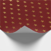 Burgundy Red Maroon Gold Stars Feiertage Geschenkpapier (Ecke)