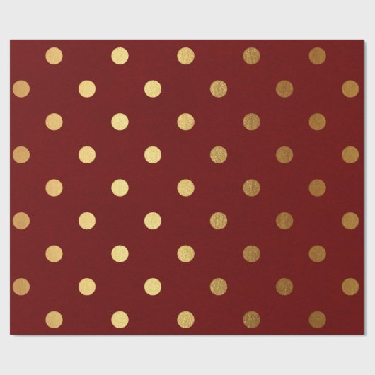 Burgundy Red Maroon Golden Big Polka Dots Geschenkpapier (Flach)