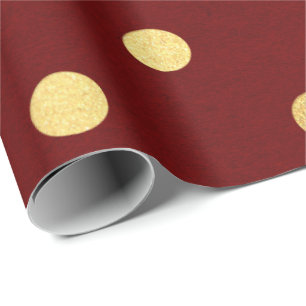 Burgundy Red Maroon Golden Big Polka Dots Geschenkpapier