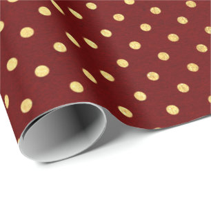 Burgundy Red Maroon Golden Small Polka Dots Geschenkpapier