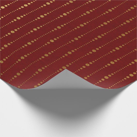 Burgundy Red Maroon Golden Stripes Dropts Punkte Geschenkpapier (Ecke)