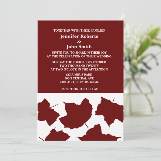 Burgundy Red Maroon Rustic Fall Leaf Boho Wedding Einladung (Stehend Vorderseite)